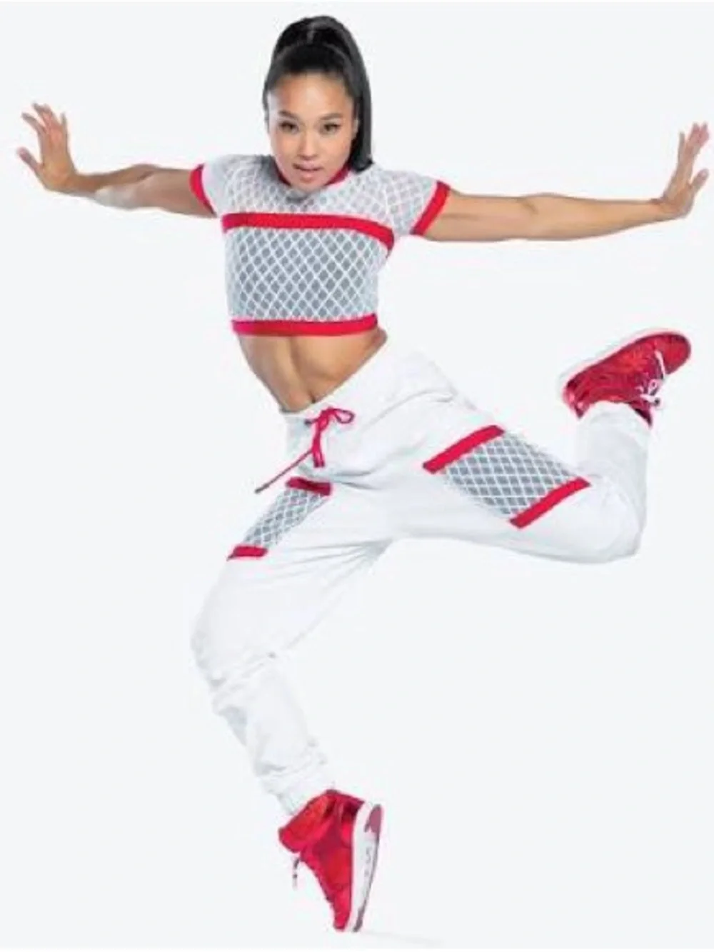 Revolution Own It White and Red Mesh Dance Costume